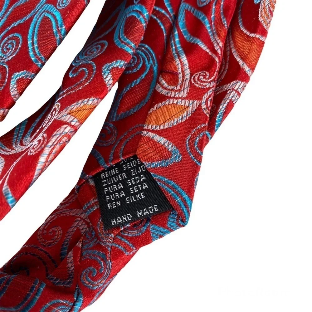 Paul Malone Silk Paisley Red Blue Tie Men’s Necktie